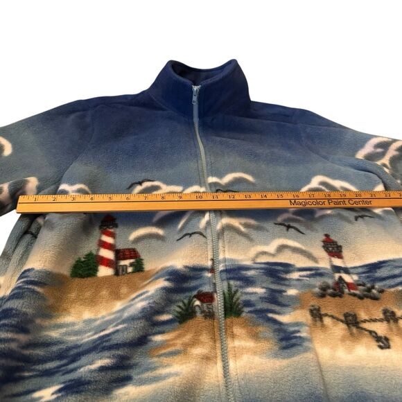 Vtg Blair Mens Jacket L Lighthouse AOP Theme Fleece Zip Up Outdoor Retro Ocean - Picture 7 of 13